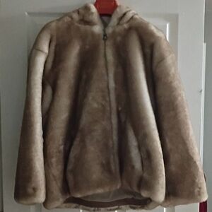 Free People Hannah Taupe Faux Fur Hooded Jacket - Women